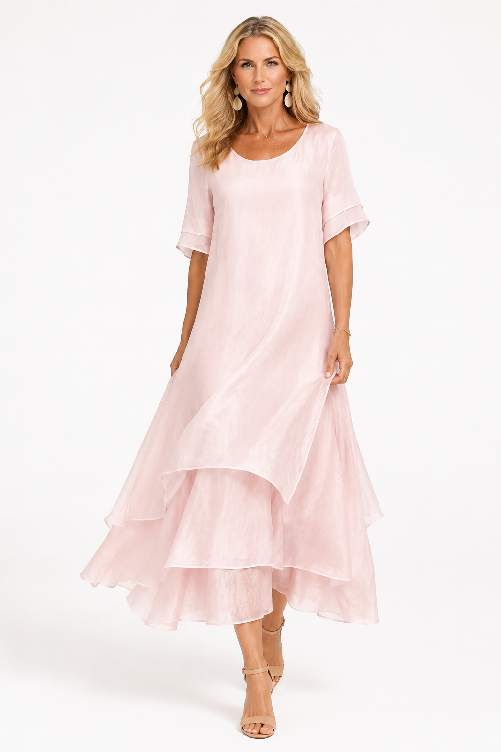 Dress : Women's Timeless Elegant Dress - Flattering Flowing Style in Pink (Almost sold out) van Paper Favor
