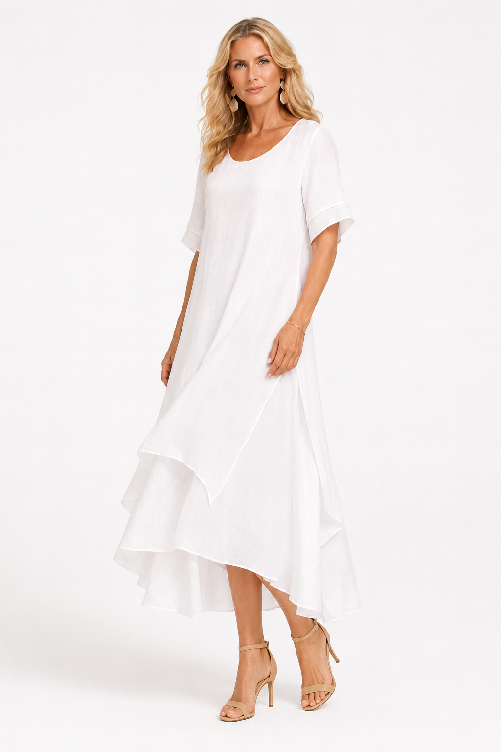 Dress : Women's Timeless Elegant Dress - Flattering Flowing Style in White van Paper Favor
