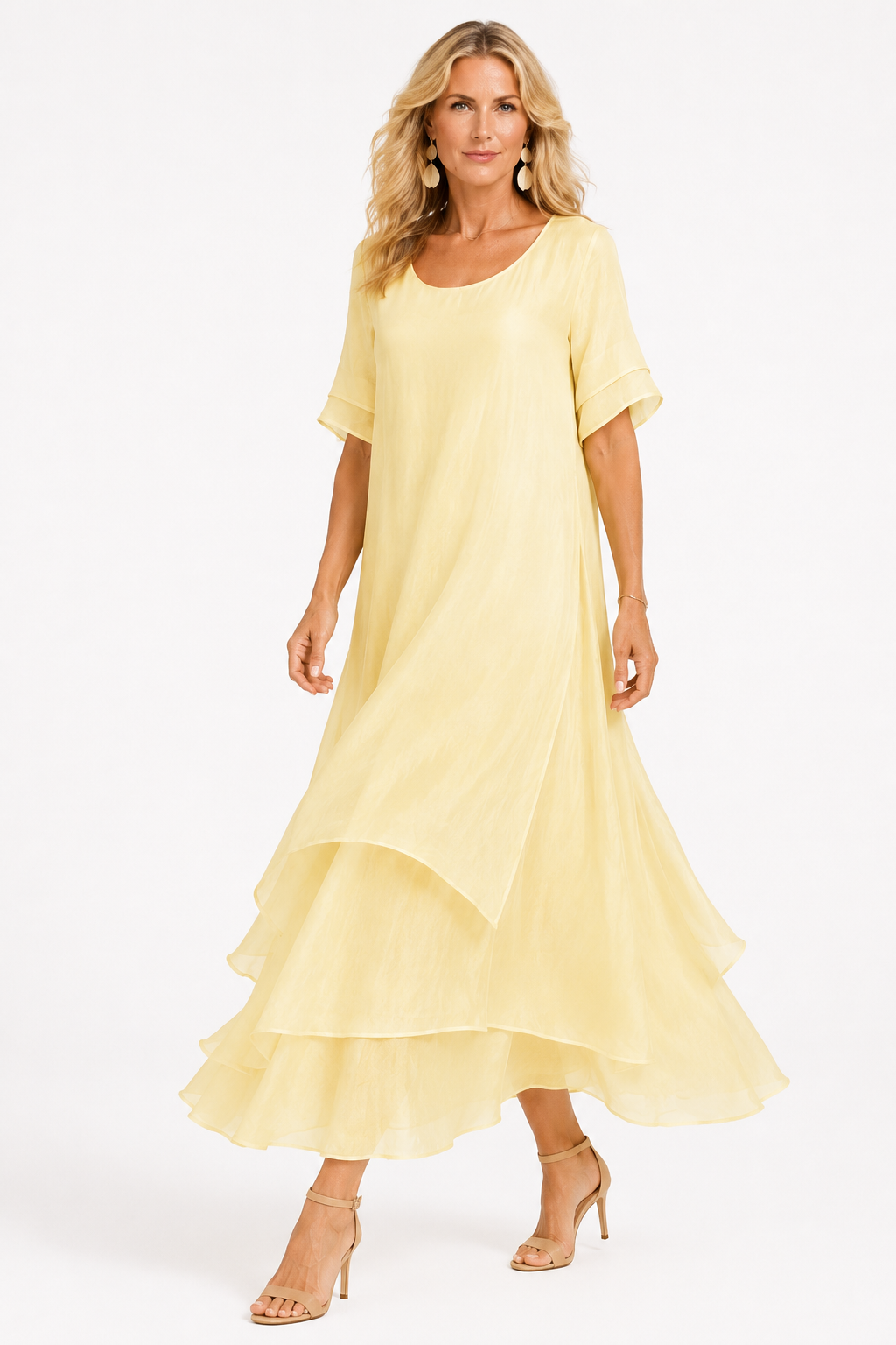 Dress : Women's Timeless Elegant Dress - Flattering Flowing Style in Yellow (Almost sold out) van Paper Favor