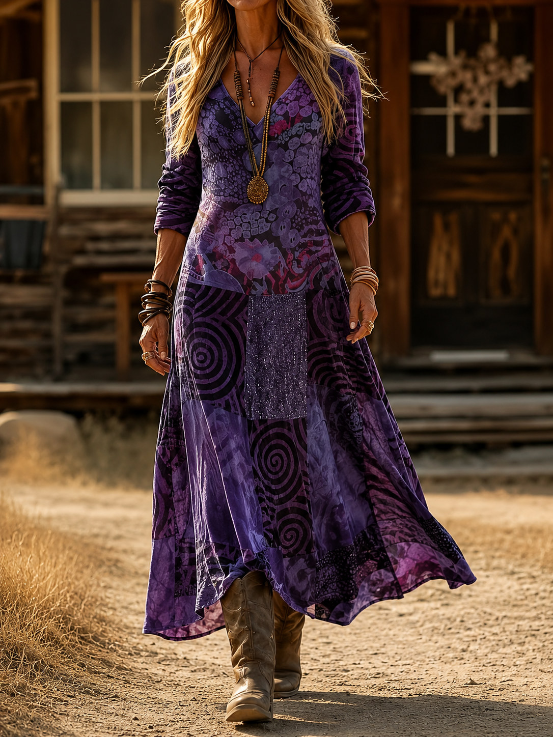 : Caelina | Vintage Bohemian Autumn Dress in Multicolour van Paper Favor