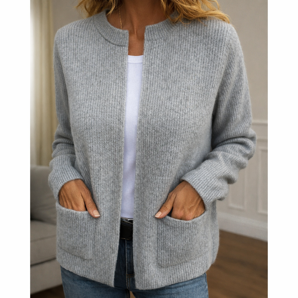 Cardigan : Brittney - Relaxed Comfort Cardigan in Grey van Paper Favor