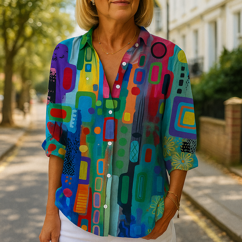 Blouse : Catalina Vibrant Artistic Print in Modern Multi van Paper Favor