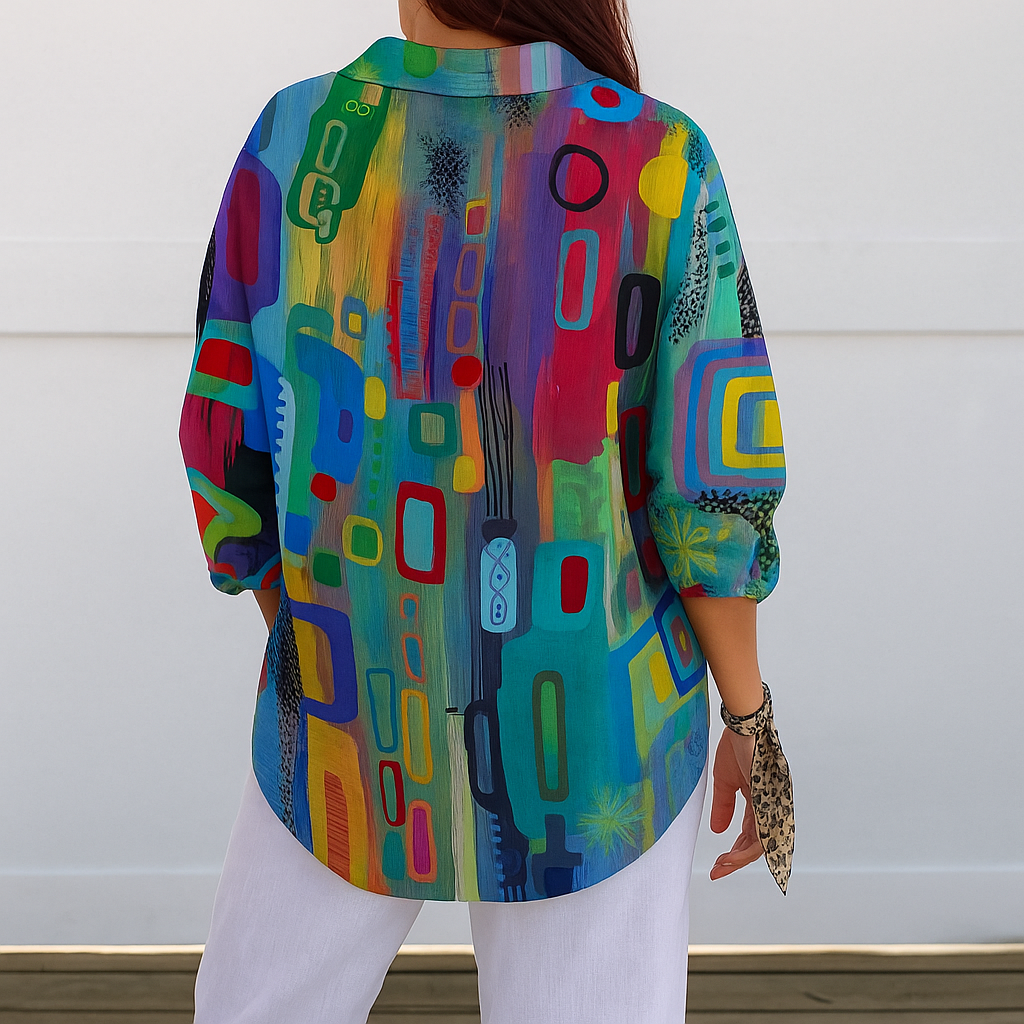 Blouse : Catalina Vibrant Artistic Print in van Paper Favor