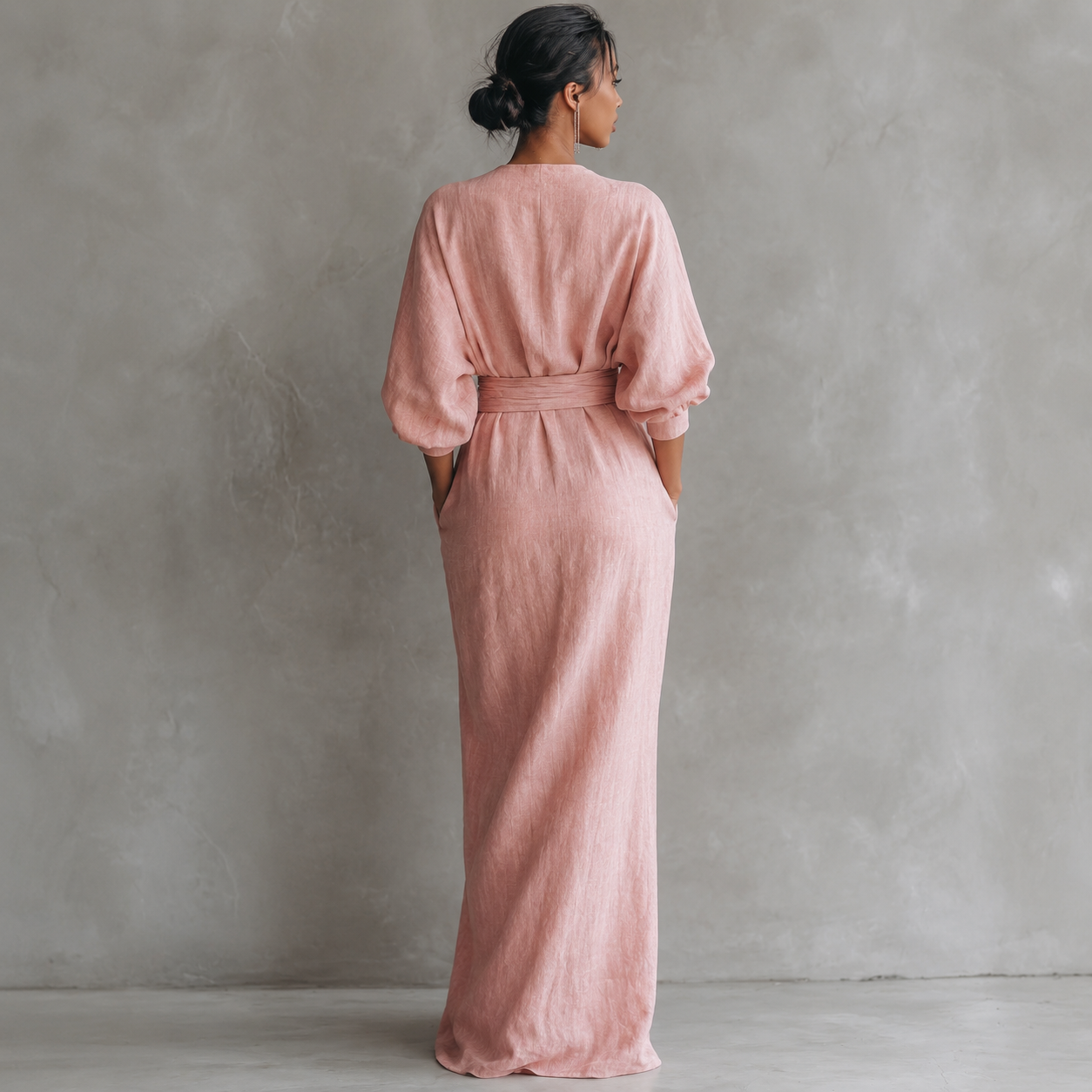 : Lola | V-Neck Waist Draped Long Sleeve Dress in van Paper Favor