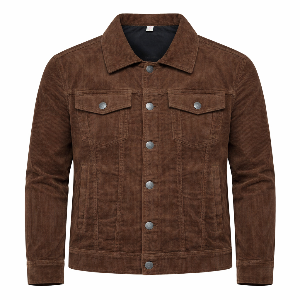 Corduroy-Textured Jacket – Vintage-Inspired Ribbed Polyester Essential