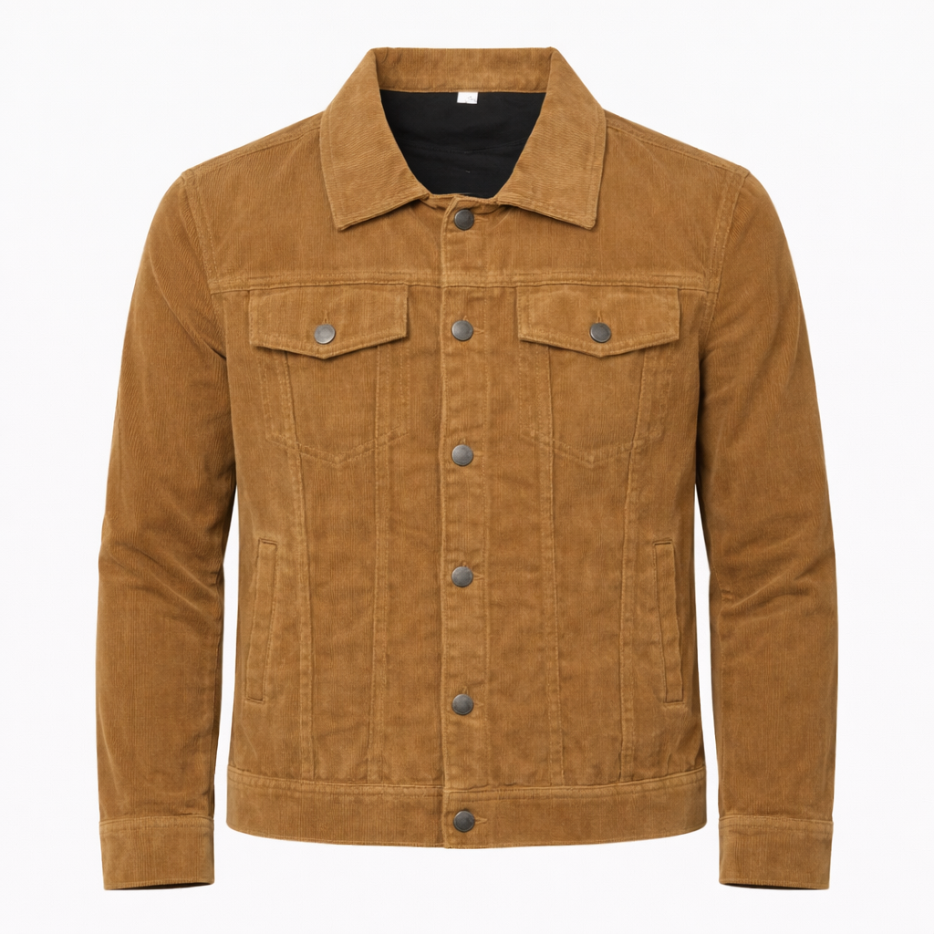 Corduroy-Textured Jacket – Vintage-Inspired Ribbed Polyester Essential