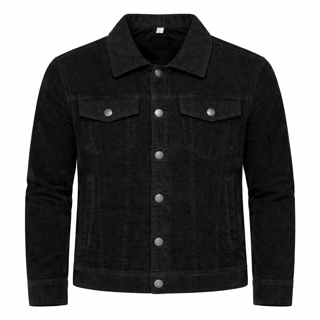 Corduroy-Textured Jacket – Vintage-Inspired Ribbed Polyester Essential
