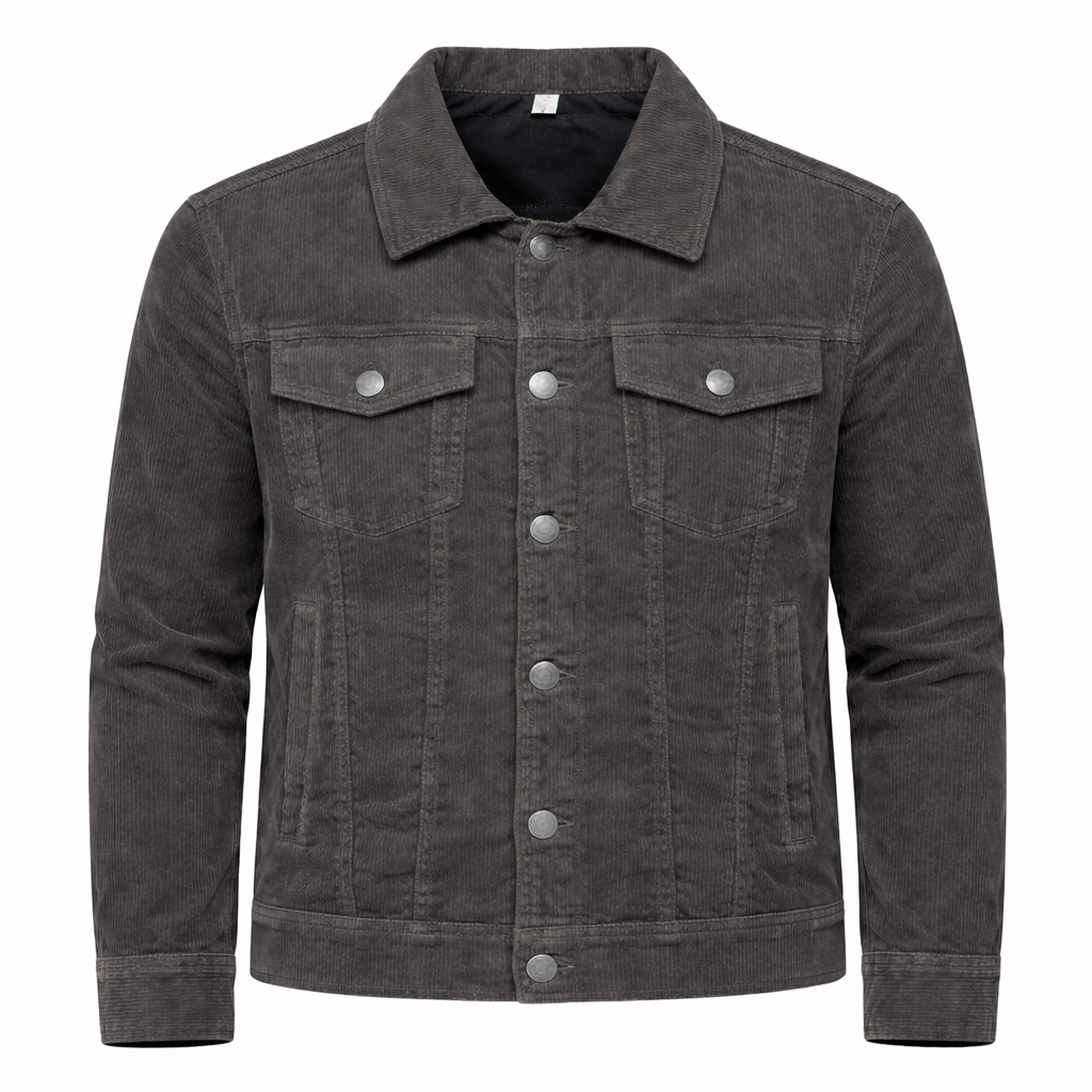 Corduroy-Textured Jacket – Vintage-Inspired Ribbed Polyester Essential