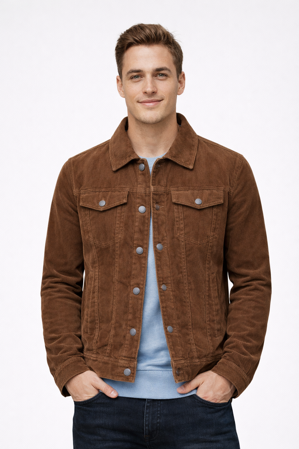 Corduroy-Textured Jacket – Vintage-Inspired Ribbed Polyester Essential ...