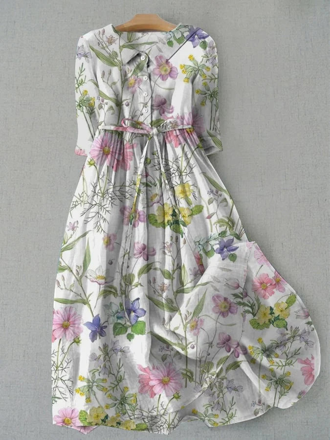 Clothing > Dresses : Dahlia Dress - Vintage Floral A-Line Womens Dress for Summer Comfort in Multi van Paper Favor
