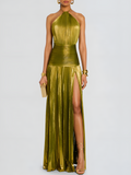 Women's Thalia Metallic Maxi Dress in Peridot for an Elegant and