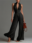 : Zsófia Jumpsuit - Black Pleated Chiffon in Black (Last pieces) van Cow Clothing