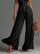 : Zsófia Jumpsuit - Black Pleated Chiffon in van Cow Clothing