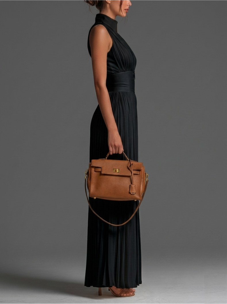 : Zsófia Jumpsuit - Black Pleated Chiffon in van Cow Clothing