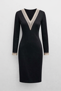 Figure-Flattering V-Neck Slimming Dress with Contour Inserts