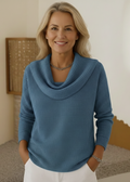 Women's Cozy Waffle-Knit Sweater with Elegant Waterfall Neckline