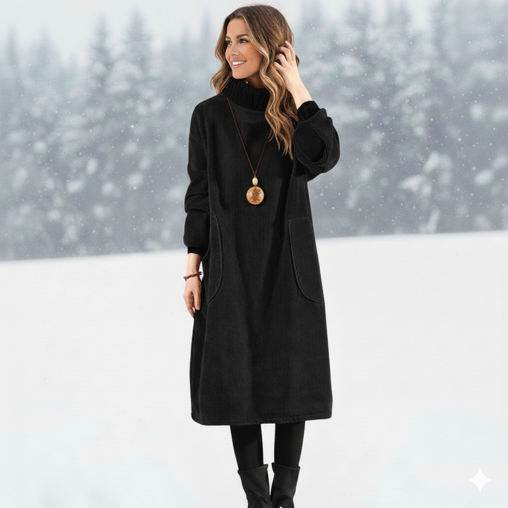 Jennie | Effortless Cozy Turtleneck Midi Dress