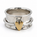 Two-Tone Golden Heart Silver Ring