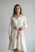Women's Elegant Maxi Dress with Shirt, Long Sleeves, and Tie