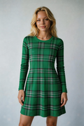 Therese | Women’s Plaid Long Sleeve Shift Dress – Lightweight Stretch Polyester