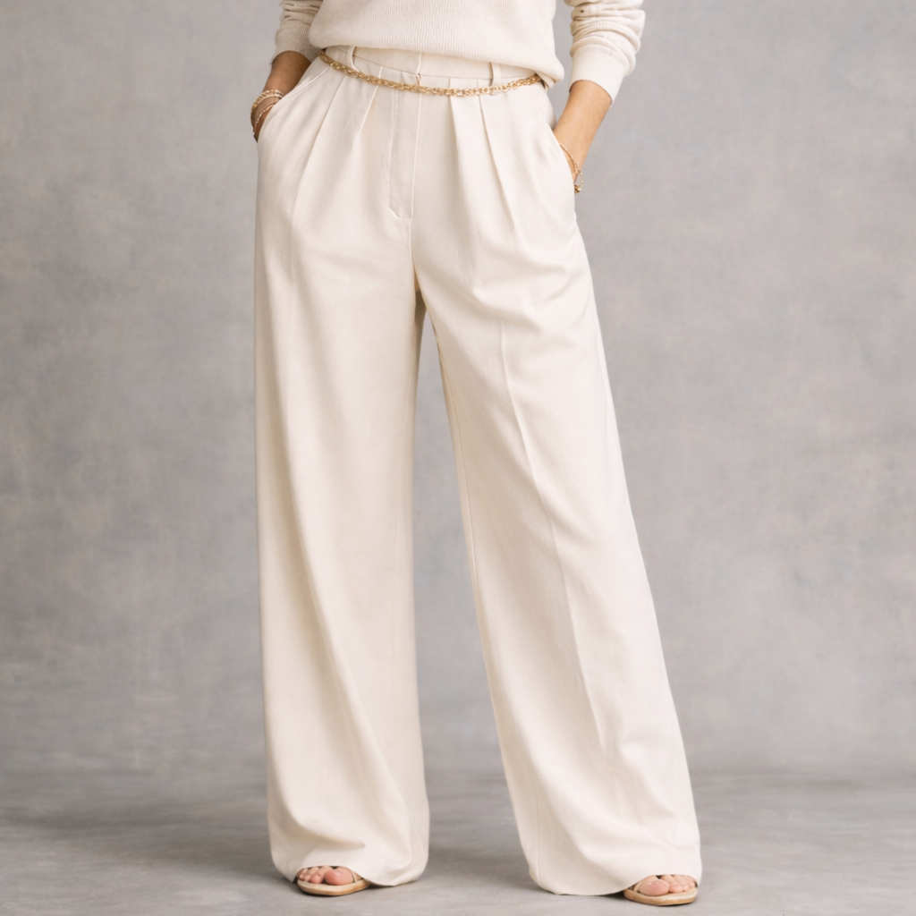 Luxuriously Soft Turtleneck Top & Flowing Wide-Leg Pants Set with Waist Chain