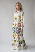 Women’s Floral Print Maxi Dress – Long Sleeve High Neck Polyester Dress