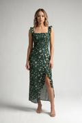 Chic Vintage Lace-Trim Striped Floral Maxi Dress