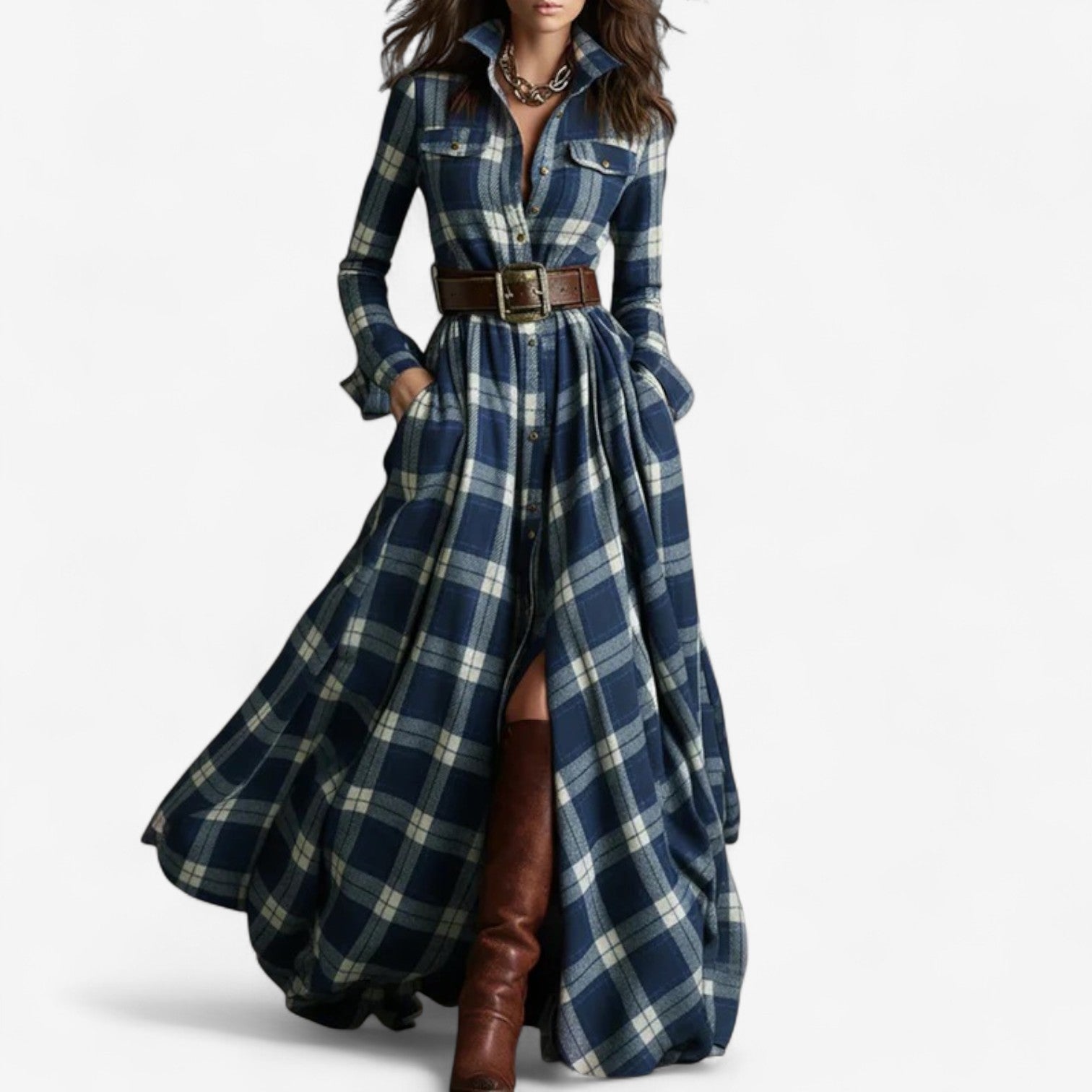 Barbara | Timeless Checkered Maxi Dress — Sophisticated Everyday Style
