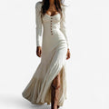 Women's Buttoned Maxi Dress - Timeless Elegance with Front-Button