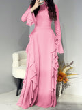 Women's Elegant high-waisted dress with trumpet sleeves