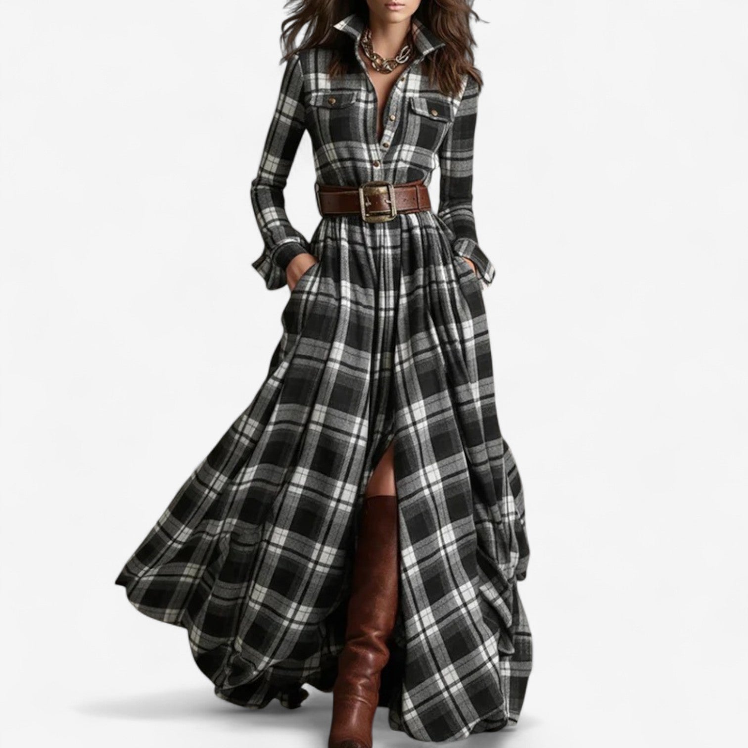 Barbara | Timeless Checkered Maxi Dress — Sophisticated Everyday Style