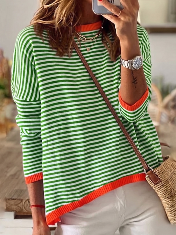 Pull : Sophie - Striped Long Sleeve Top in Green van Paper Favor