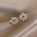 Gold-Leaf White Opal Stud Earrings - Timeless Elegance