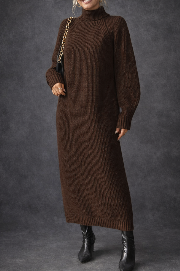 Dresses : Olive | High Neck Textured Elegant Dress in van Paper Favor