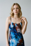Retro-Inspired Abstract Watercolor Print Chiffon Slip Maxi Dress