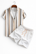 Stylish Striped Button-Up Shirt & Swim Shorts Set