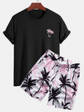 Men's Fit Palm Tree Print Tee & Matching Palm Tree Print Swim Shorts