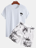 Men's Fit Palm Tree Print Tee & Matching Palm Tree Print Swim Shorts