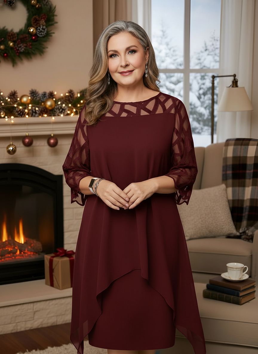 : Josephine™ Elegant Lace Dress in Red Wine van Paper Favor