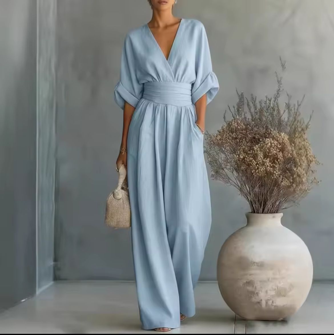 : Risel - Jumpsuit to Feel Comfortable and Polished on Your Day. in Light Blue van Paper Favor