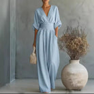 : Risel - Jumpsuit to Feel Comfortable and Polished on Your Day. in Light Blue van Paper Favor