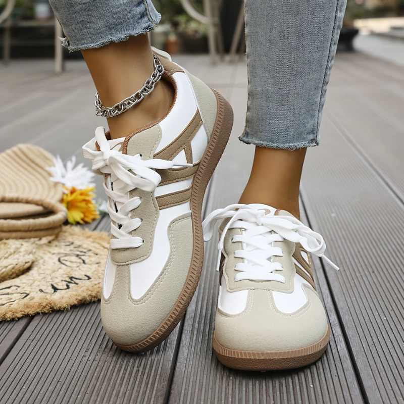 Shoes : Lisa - Orthopedic Comfortable Sneakers in Khaki & White van Paper Favor
