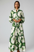 Women's Women’s Flowy Printed Maxi Dress with Long Sleeves and V-Neck