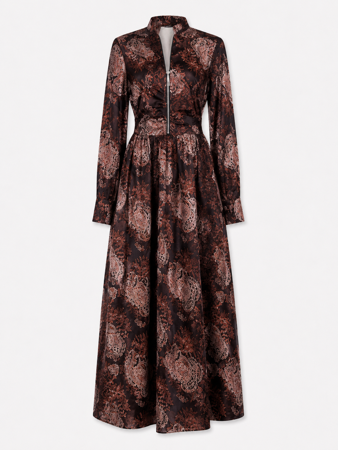 Women > Dresses > Maxi : Women's Elegant Vintage Maxi Dress with Paisley Pattern and Zipper in van Paper Favor