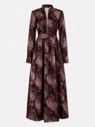 Women > Dresses > Maxi : Women's Elegant Vintage Maxi Dress with Paisley Pattern and Zipper in van Paper Favor
