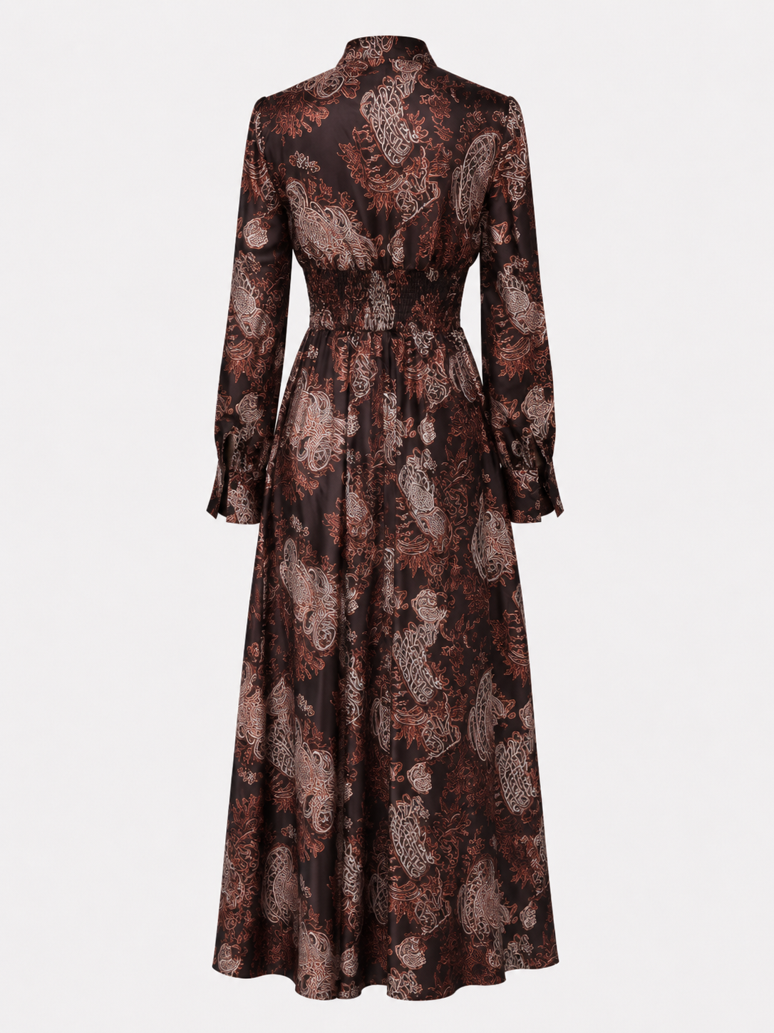 Women > Dresses > Maxi : Women's Elegant Vintage Maxi Dress with Paisley Pattern and Zipper in van Paper Favor