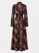 Women > Dresses > Maxi : Women's Elegant Vintage Maxi Dress with Paisley Pattern and Zipper in van Paper Favor