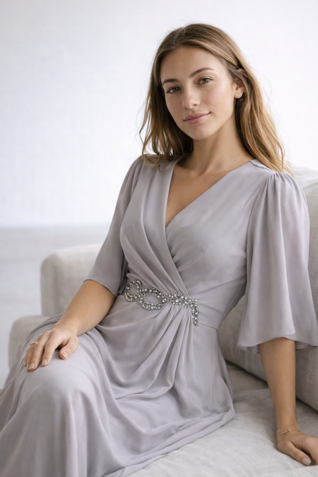 Women’s Long V-Neck Dress – Elegant Occasion Wear