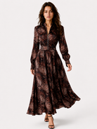Women > Dresses > Maxi : Women's Elegant Vintage Maxi Dress with Paisley Pattern and Zipper in Dark Brown van Paper Favor