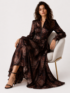 Women > Dresses > Maxi : Women's Elegant Vintage Maxi Dress with Paisley Pattern and Zipper in van Paper Favor